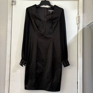 Camomilla Black Cocktail Evening Dress Sheer Long Sleeves Beaded Cuffs Wedding